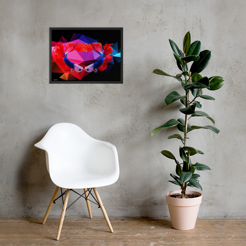 Make love not war. Fishes art wall. Framed premium photo paper poster.